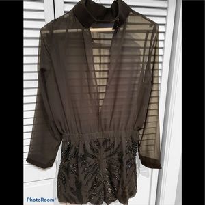 Black sequin short dressy romper